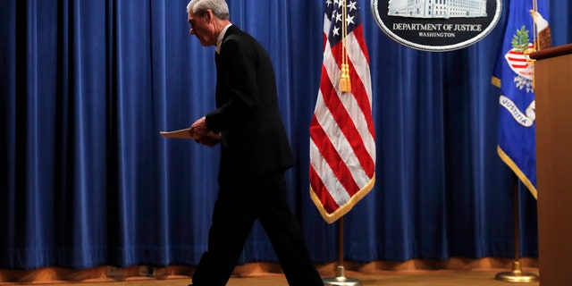 Then-Special Counsel Robert Mueller walks from the podium after speaking about the Russia investigation at the Department of Justice headquarters in Washington, May 29, 2019. (Associated Press)