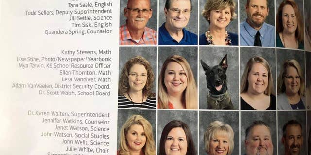 K-9 Mya, a school resource officer at Bryant High School in Arkansas, was featured in the school's yearbook.