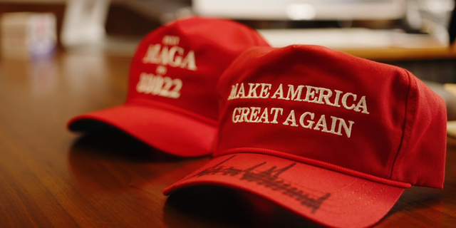 The millionth “MAGA” hat produced by the campaign since 2015. The campaign had Trump sign it, and plans to give it away as part of a contest. (Zach Trinca/Fox News).
