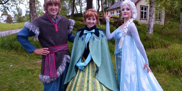 Kristoff, Anna, and Elsa from Disney’s “Frozen” at the Sunnmøre Museum in Ålesund, Norway.