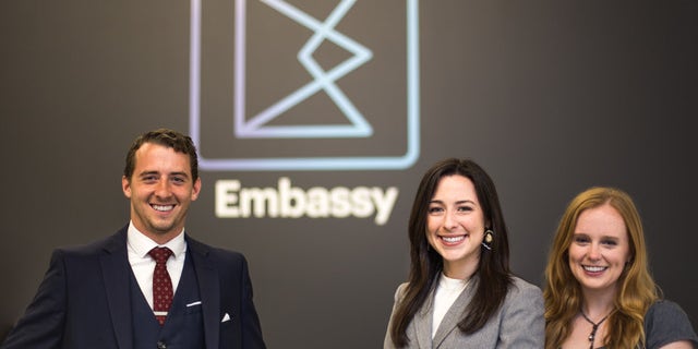 The team at Embassy Social, founders Zachary Taunton and Sydney Murphy and business associate Adele Fogle, founder of Adele Designs. Photo credit: Nicolas Connelly.