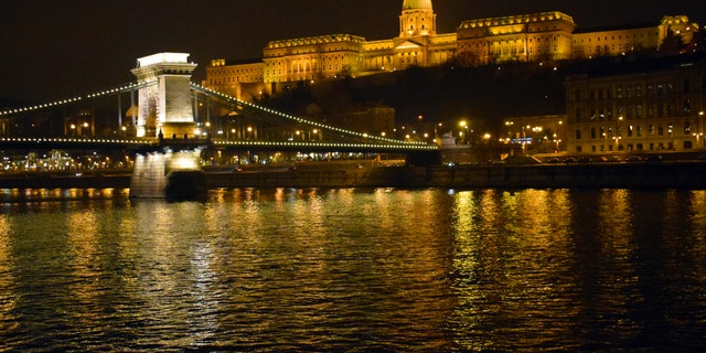 Budapest's Chain Bridge and Buda Castle from the Danube River.
