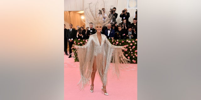 Celine Dion in a hand-beaded Oscar de la Renta bodysuit at the 2019 Met Gala.