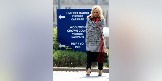 US actress Pamela Anderson leaves Belmarsh Prison in south-east London, after visiting WikiLeaks founder Julian Assange, Tuesday May 7, 2019.