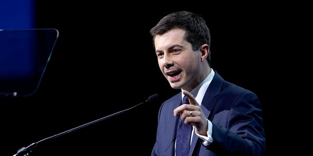 Democratic presidential candidate Pete Buttigieg will speak at the 14th Annual Human Rights Campaign at the Caesars Palace in Las Vegas on Saturday, May 11, 2019. (Steve Marcus / Sun from Las Vegas via AP)