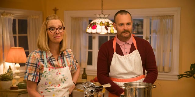 Lisa Kudrow, left, and Will Forte in a scene from the movie 