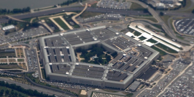 The Pentagon is seen from air from Air Force One.