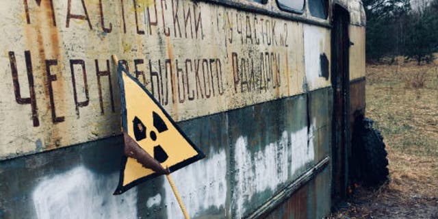 An abandoned bus belonging to the Chernobyl Road Repairing and Building Service. (Tom Scott, University of Bristol)
