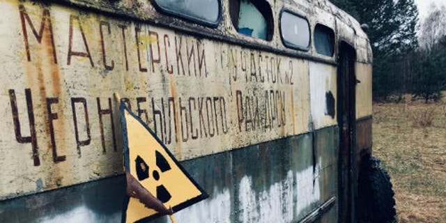 An deserted train belonging to a Chernobyl Road Repairing and Building Service. (Tom Scott, University of Bristol)
