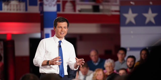 Pete Buttigieg participates in a Fox News Town Hall event.