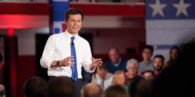 Pete Buttigieg participates in a Fox News Town Hall event.