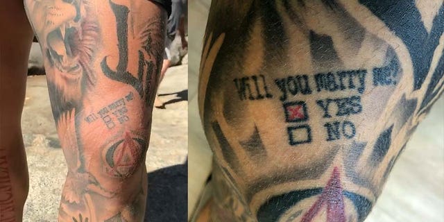 “I didn’t know he had gotten a tattoo," she told the Mail. "He had his leg bandaged up but he kept telling me it was for an injury.”