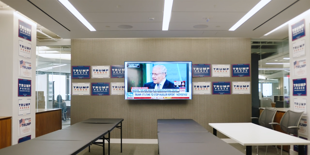 The Trump campaign rents the entire floor of a building in Rosslyn with views of the Lincoln Memorial, the Washington Monument, the Capitol and Arlington National Cemetery from staffers’ offices. (Zach Trinca/Fox News).