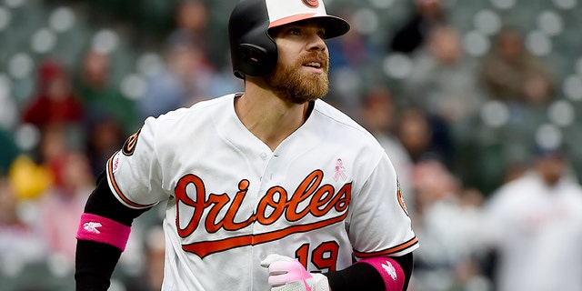 Chris Davis of the Baltimore Orioles rounds the bases after hitting a home run at Camden Yards on May 12, 2019 in Baltimore, Maryland. He met with Henry Frasca on Saturday, a 9-year-old boy who helped break his record hitless streak. (Photo by Will Newton/Getty Images)