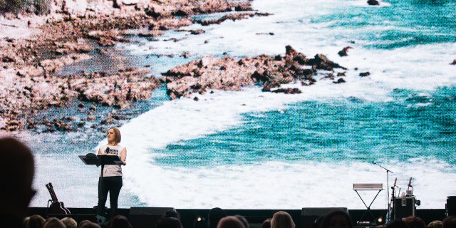 Christine Caine, 52, speaks about having amazing faith at the "Heaven Come" conference in Los Angeles Saturday.