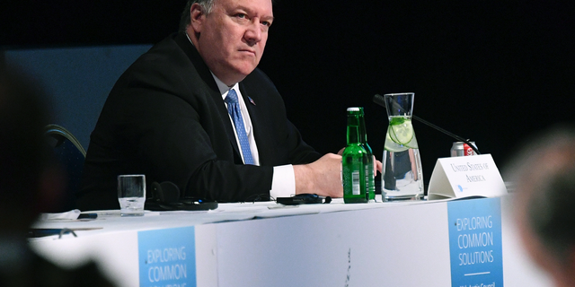 US Secretary of State Mike Pompeo takes part in the 11th Ministerial Meeting of the Arctic Council in Rovaniemi, Finland, Tuesday May 7, 2019. (Mandel Ngan/Pool via AP)