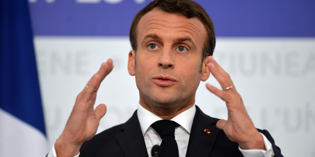 French President Emmanuel Macron speaks during a media conference at an EU summit in Sibiu, Romania, Thursday, May 9, 2019. European Union leaders on Thursday start to set out a course for increased political cooperation in the wake of the impending departure of the United Kingdom from the bloc. (AP Photo/Andreea Alexandru)