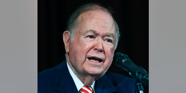FILE - In this Sept. 20, 2017, file photo, University of Oklahoma President David Boren, a former Democratic governor and U.S. senator, speaks at a news conference in Norman, Okla. Boren has asked for an opportunity to personally address the university's regents about allegations of sexual misconduct made against him. (AP Photo/Sue Ogrocki, File)