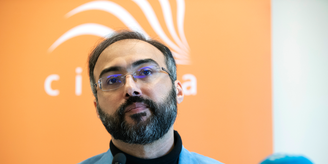 Arab pro-democracy activist Iyad el-Baghdadi attends press conference in Oslo, Monday, May 13, 2019. An Arab activist living in Norway said Monday he's been given protection by two different Norwegian entities after the CIA informed officials of an unspecified threat against him, which he said is likely linked to his research on Saudi Arabia. Iyad el-Baghdadi is an outspoken commentator on Arab affairs on Twitter, where he has over 130,000 follower. (Ryan Kelly/NTB Scanpix via AP)