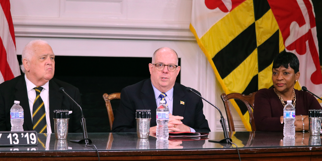 Maryland Gov. Larry Hogan on Monday, May 13, 2019. The chairman National Governors Association, Hogan has taken on a leadership role in the fight against the coronavirus. (AP Photo/Brian Witte)
