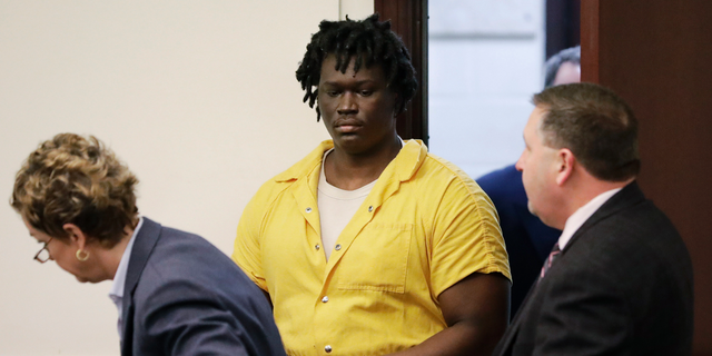 Emanuel Samson enters court in Nashville for a pre-trial hearing this past February. (AP Photo/Mark Humphrey, File)