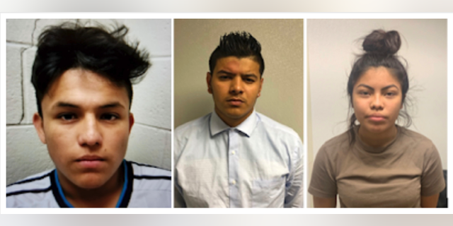 Mugshots for, from left to right, Josue Fuentes-Ponce, 16, Joel Escobar, 17, and Cynthia Hernandez-Nucamendi, 14. The teens were arrested and charged as adults with murder after a missing 14-year-old girl was found dead in a creek on Wednesday (Prince George's County Police Department via AP)