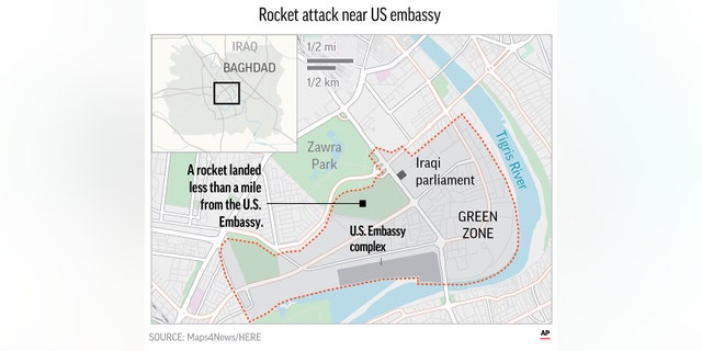 Map locates the Green Zone in Baghdad, Iraq.;