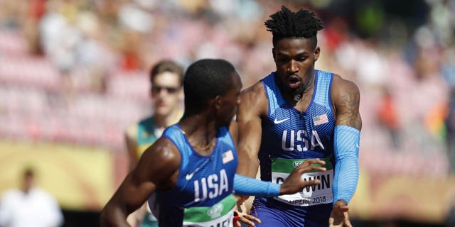 Elijah Godwin, right, was injured during track and field practice at the University of Georgia on Tuesday, school officials said.<br data-cke-eol="1">