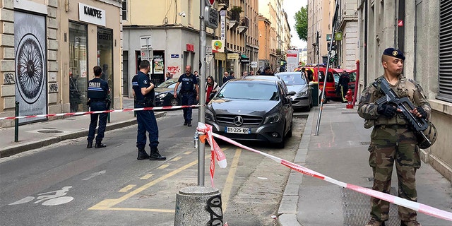 French anti-terror soldiers securing the area near the attack site in central Lyon on Friday.