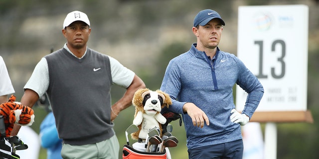 United States, Tiger Woods, and Northern Ireland Rory McIlroy rank 13th in the fourth round of the Dell Golf and Technology World Championship at the Austin Country Club March 30, 2019 in Austin, Texas.