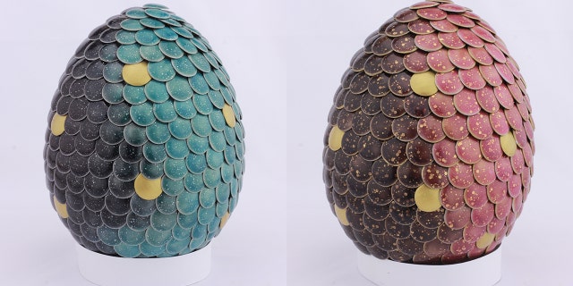 The gender reveal dragon eggs change color to red or blue when heated.