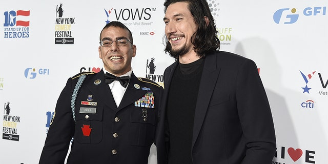 Staff Sergeant, US Army Michael Kacer and Actor Adam Driver attend as The New York Comedy Festival and The Bob Woodruff Foundation present the 10th Annual Stand Up for Heroes event at The Theater at Madison Square Garden on November 1, 2016, in New York City. (Photo by Kevin Mazur/Getty Images for The Bob Woodruff Foundation)