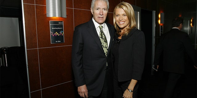 Television personalties Alex Trebek and Vanna White at the Sony CES booth held at the Las Vegas Convention Center on Jan. 7, 2008.