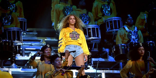 Beyoncé performing onstage during 2018 Coachella Valley Music and Arts Festival in California.