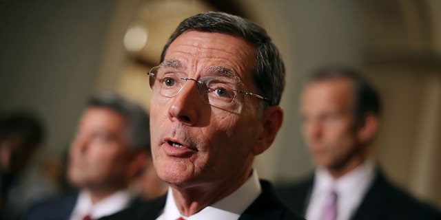 WASHINGTON, DC - AUGUST 01:  Sen. John Barrasso (R-WY) talks to reporters following the Republican Senate policy luncheon at the U.S. Capitol August 1, 2017 in Washington, DC.