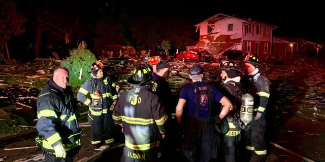 One person is dead and two more are injured after an explosion decimated a home in Jeffersonville, Indiana early on Sunday morning