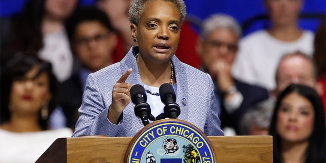 Mayor of Chicago Lori Lightfoot speaks in Chicago, May 20, 2019. (Associated Press)