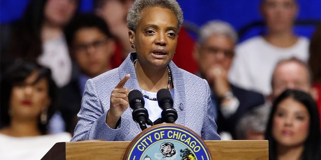 Mayor of Chicago Lori Lightfoot speaks in Chicago, May 20, 2019. (Associated Press)