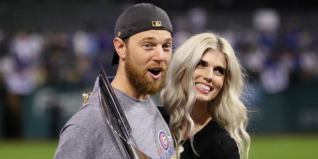 2016 World Series MVP Ben Zobrist #18 of the Chicago Cubs celebrates with his wife Julianna Zobrist after defeating the Cleveland Indians 8-7 in Game Seven of the 2016 World Series at Progressive Field on November 2, 2016 in Cleveland, Ohio. The Cubs win their first World Series in 108 years. (Photo by Ezra Shaw/Getty Images)
