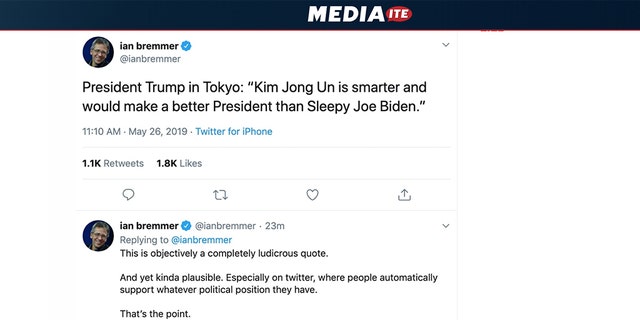 Foreign policy expert Ian Bremmer, president and founder of Eurasia Group and a New York University political science professor, got in trouble for a tweet of a fake quote attributed to President Trump.