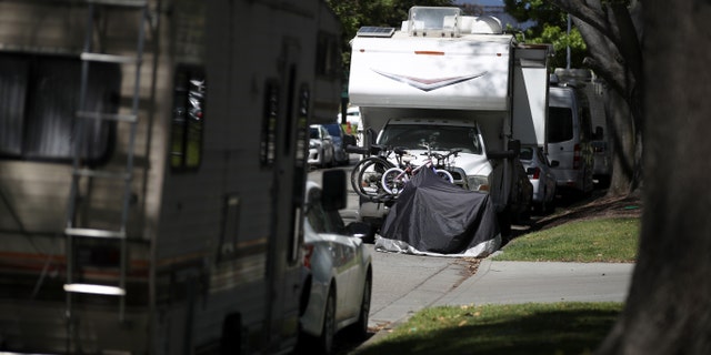 RVs sit parked on a street across from Google headquarters on May 22, 2019 in Mountain View, California. As the price of rent continues to skyrocket in the San Francisco Bay Area, a number of RVs have appeared on the streets near the Google headquarters in Mountain View.