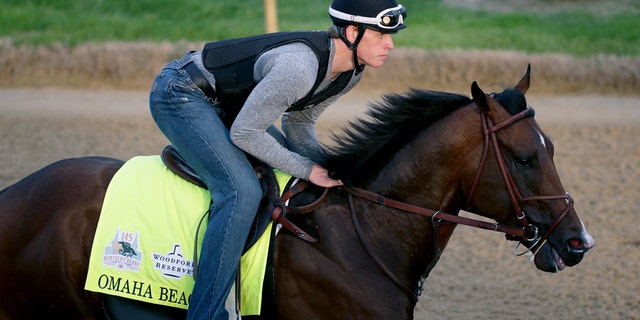 Exercise rider Taylor Cambra rides Kentucky Derby entrant Omaha Beach during a workout at Churchill Downs Wednesday, May 1, 2019, in Louisville, Ky. (AP Photo/Charlie Riedel)