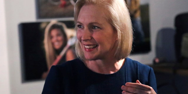Democratic presidential candidate Sen. Kirsten Gillibrand, D-N.Y., smiles during a campaign stop at a coffee shop in Derry, N.H., Friday, May 10, 2019. (AP Photo/Charles Krupa)