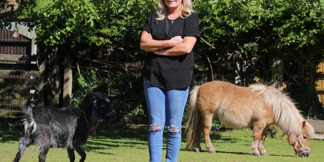 Mandy Marsh with her pet pony and goat. (SWNS)
