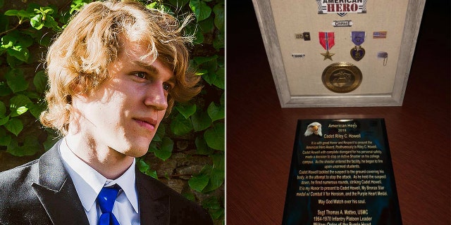 Riley Howell, 21, was posthumously awarded a Purple Heart and a Bronze Star after he tackled a gunman at the University of North Carolina at Charlotte in April.