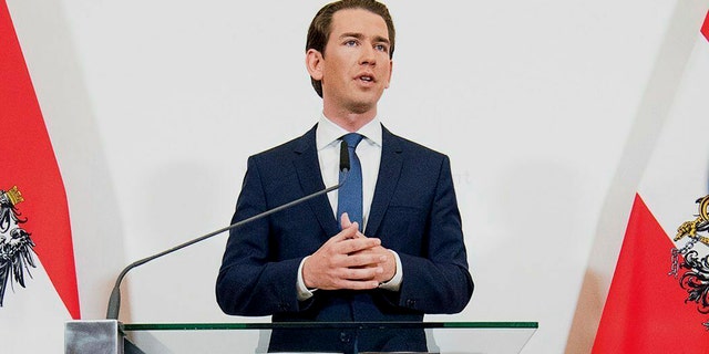 Austrian Chancellor Sebastian Kurz (Austrian People's Party) addresses the media during a press conference at the Federal Chancellors Office in Vienna on Saturday. Kurz has called for an early election after the resignation of his vice chancellor spelled an end to his governing coalition. (AP Photo/Michael Gruber)