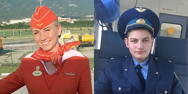 Tatyana Kasatkina (left) and Maxim Moiseev (right) are being praised for their heroic efforts to save passengers from the burning aircraft. Moiseev reportedly stayed behind, and perished in the flames.