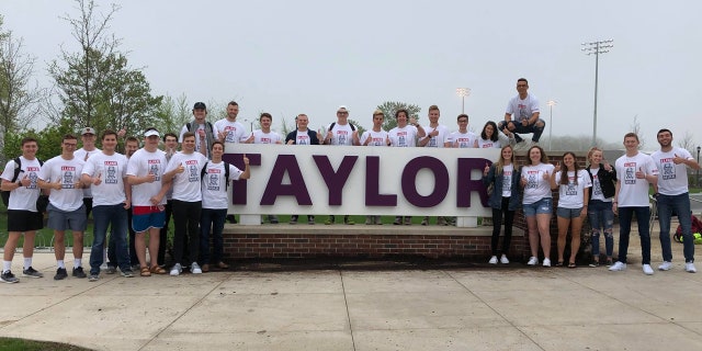 A handful of the students who bought "I Like Mike" t-shirts from freshman student, David Muselman, to show their support for Vice President Mike Pence ahead of his commencement speech later this month.