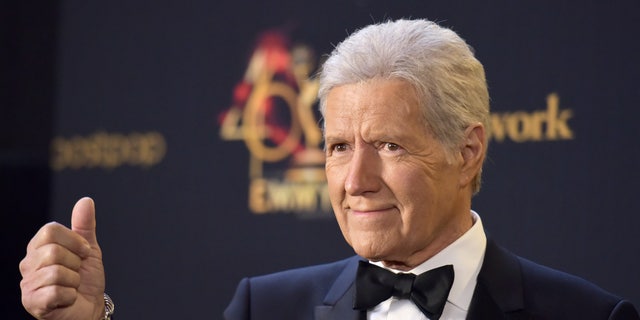 Alex Trebek poses in the press room at the 46th annual Daytime Emmy Awards at the Pasadena Civic Center on Sunday, May 5, 2019 in Pasadena, California. (Photo by Richard Shotwell / Invision / AP)