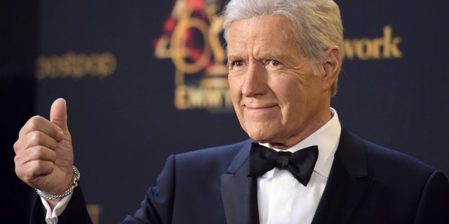 Alex Trebek poses in the press room at the 46th annual Daytime Emmy Awards at the Pasadena Civic Center on Sunday, May 5, 2019 in Pasadena, California. (Photo by Richard Shotwell / Invision / AP)